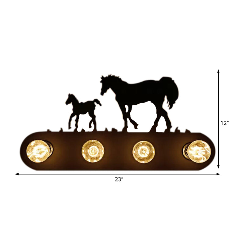 Black Conveyor Belt Wall Light with Horse 4 Lights Antique Metal Sconce Light for Restaurant Clearhalo 'Wall Lamps & Sconces' 'Wall Lights' Lighting' 188779