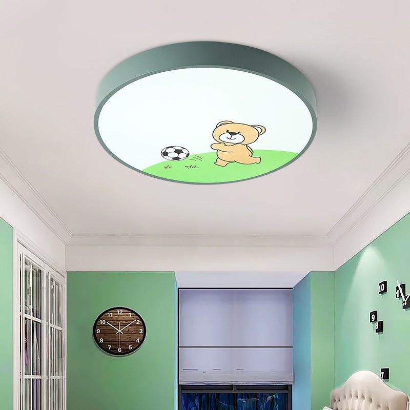 Acrylic Circular Flush Ceiling Light with Playing Bear Macaron Ceiling Lamp in Green for Boys Bedroom Green Clearhalo 'Ceiling Lights' 'Close To Ceiling Lights' 'Close to ceiling' 'Flush mount' Lighting' 188780