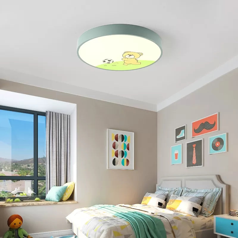 Acrylic Circular Flush Ceiling Light with Playing Bear Macaron Ceiling Lamp in Green for Boys Bedroom Clearhalo 'Ceiling Lights' 'Close To Ceiling Lights' 'Close to ceiling' 'Flush mount' Lighting' 188781