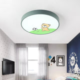 Acrylic Circular Flush Ceiling Light with Playing Bear Macaron Ceiling Lamp in Green for Boys Bedroom Clearhalo 'Ceiling Lights' 'Close To Ceiling Lights' 'Close to ceiling' 'Flush mount' Lighting' 188782