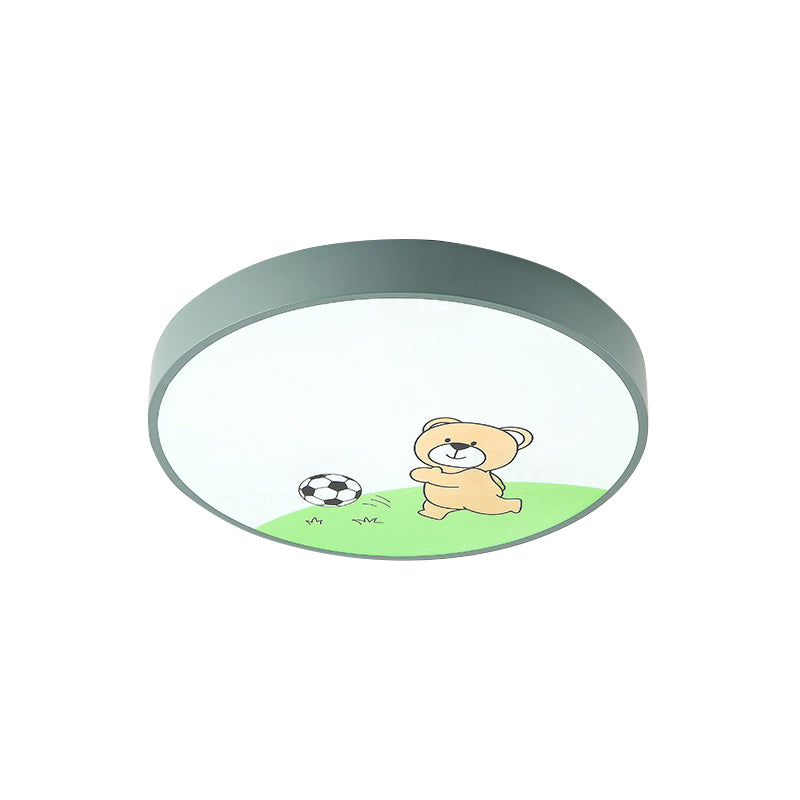 Acrylic Circular Flush Ceiling Light with Playing Bear Macaron Ceiling Lamp in Green for Boys Bedroom Clearhalo 'Ceiling Lights' 'Close To Ceiling Lights' 'Close to ceiling' 'Flush mount' Lighting' 188783