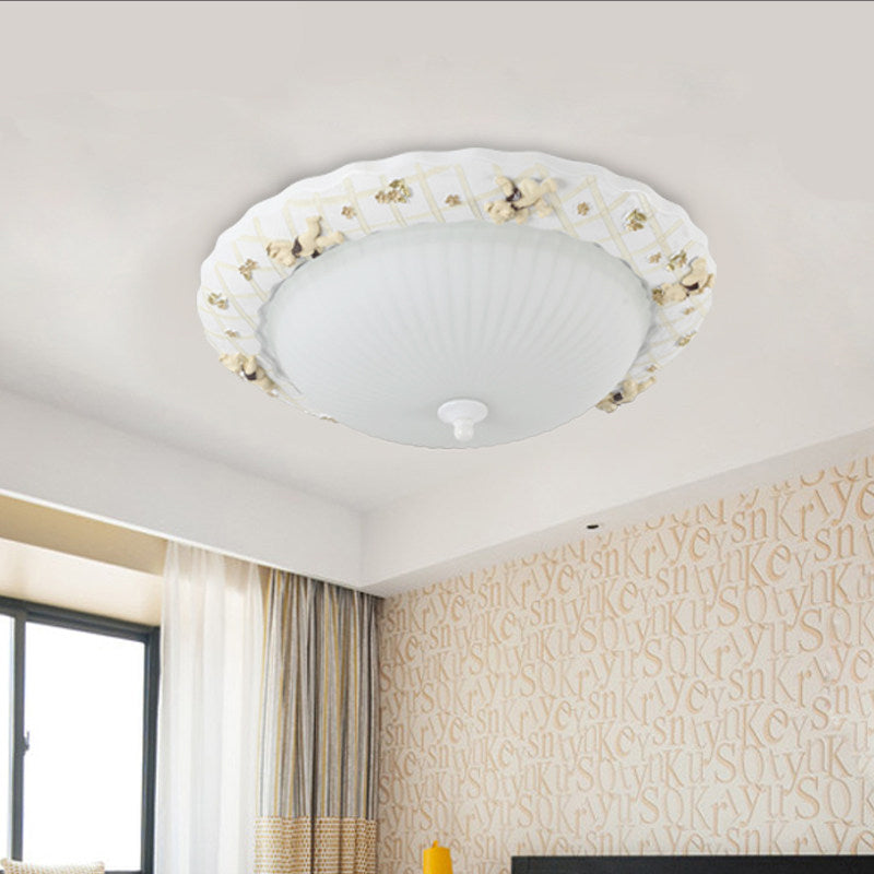 Kids Bowl Flush Mount Light with Small Bear Deco Fluted Glass Ceiling Lamp in White for Baby Bedroom Clearhalo 'Ceiling Lights' 'Close To Ceiling Lights' 'Close to ceiling' 'Flush mount' Lighting' 188808