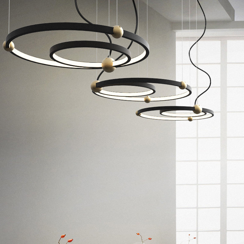 Nordic Style Black Chandelier Ring Acrylic LED Hanging Light in Warm/White Light for Restaurant Study Room Clearhalo 'Ceiling Lights' 'Chandeliers' 'Modern Chandeliers' 'Modern' Lighting' 188819