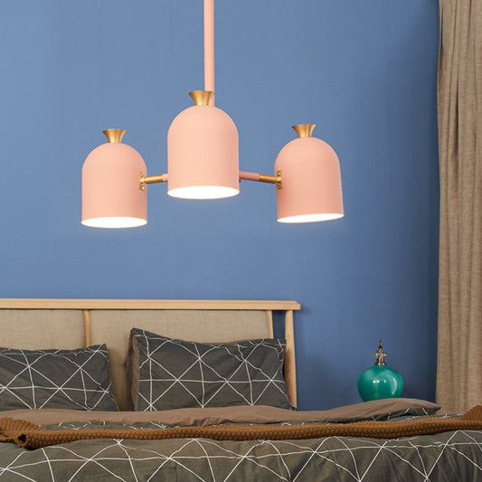3 Lights Cup Hanging Light Macaron Style Metal Chandelier in Pink for Girls Bedroom Clearhalo 'Ceiling Lights' 'Chandeliers' Lighting' options 188826