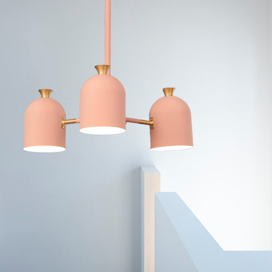 3 Lights Cup Hanging Light Macaron Style Metal Chandelier in Pink for Girls Bedroom Clearhalo 'Ceiling Lights' 'Chandeliers' Lighting' options 188827