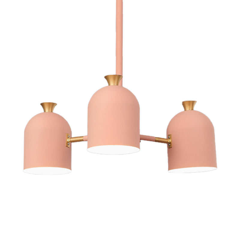 3 Lights Cup Hanging Light Macaron Style Metal Chandelier in Pink for Girls Bedroom Clearhalo 'Ceiling Lights' 'Chandeliers' Lighting' options 188828