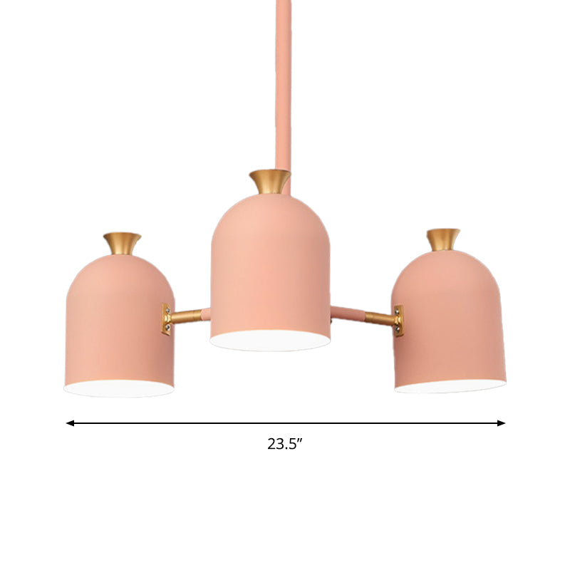 3 Lights Cup Hanging Light Macaron Style Metal Chandelier in Pink for Girls Bedroom Clearhalo 'Ceiling Lights' 'Chandeliers' Lighting' options 188829