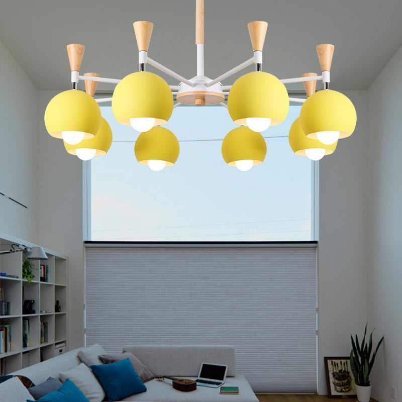 6 Lights Spherical Ceiling Pendant Macaron Metal Chandelier in Yellow for Living Room Clearhalo 'Ceiling Lights' 'Chandeliers' Lighting' options 188830