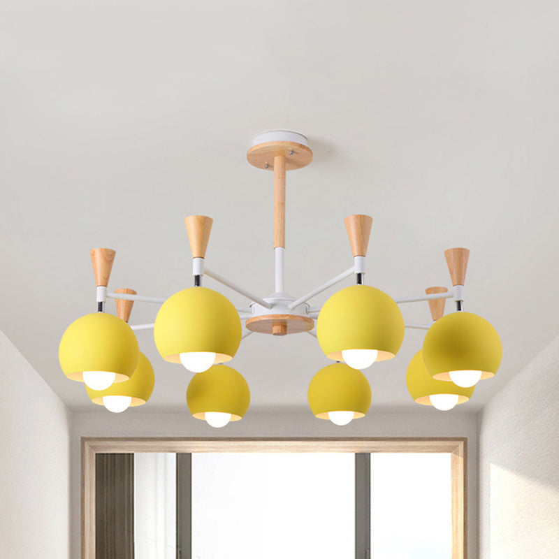 6 Lights Spherical Ceiling Pendant Macaron Metal Chandelier in Yellow for Living Room Clearhalo 'Ceiling Lights' 'Chandeliers' Lighting' options 188831