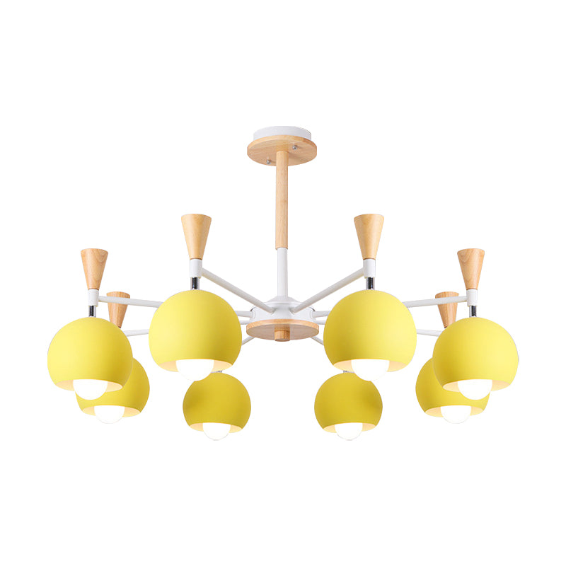 6 Lights Spherical Ceiling Pendant Macaron Metal Chandelier in Yellow for Living Room Clearhalo 'Ceiling Lights' 'Chandeliers' Lighting' options 188832