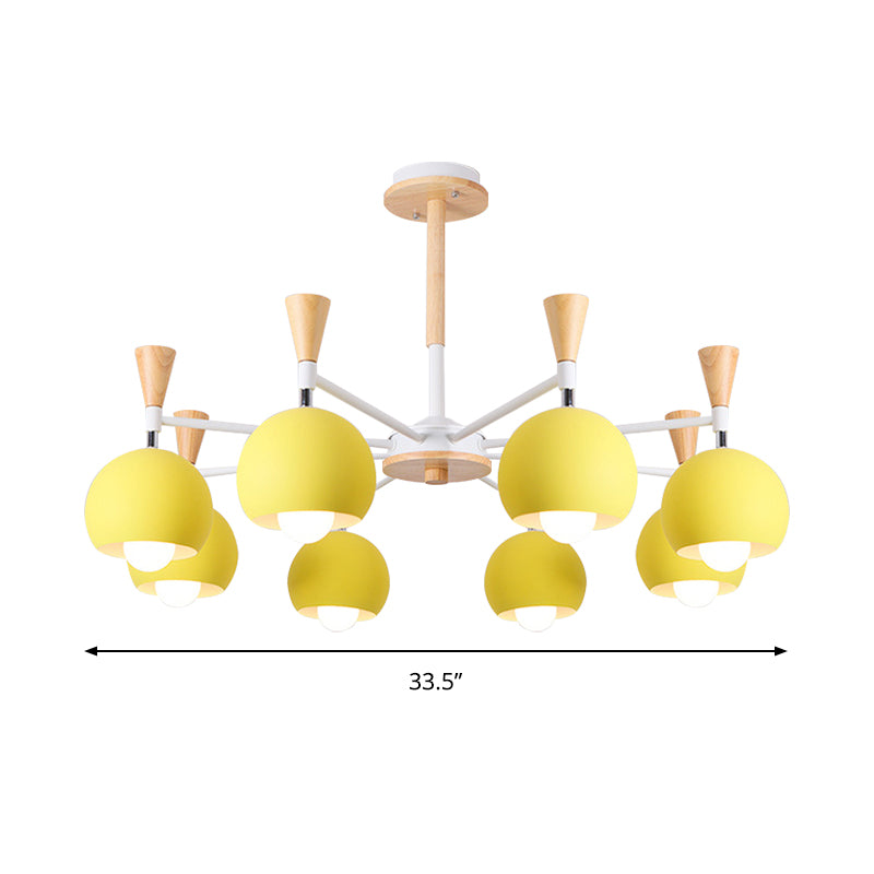 6 Lights Spherical Ceiling Pendant Macaron Metal Chandelier in Yellow for Living Room Clearhalo 'Ceiling Lights' 'Chandeliers' Lighting' options 188833