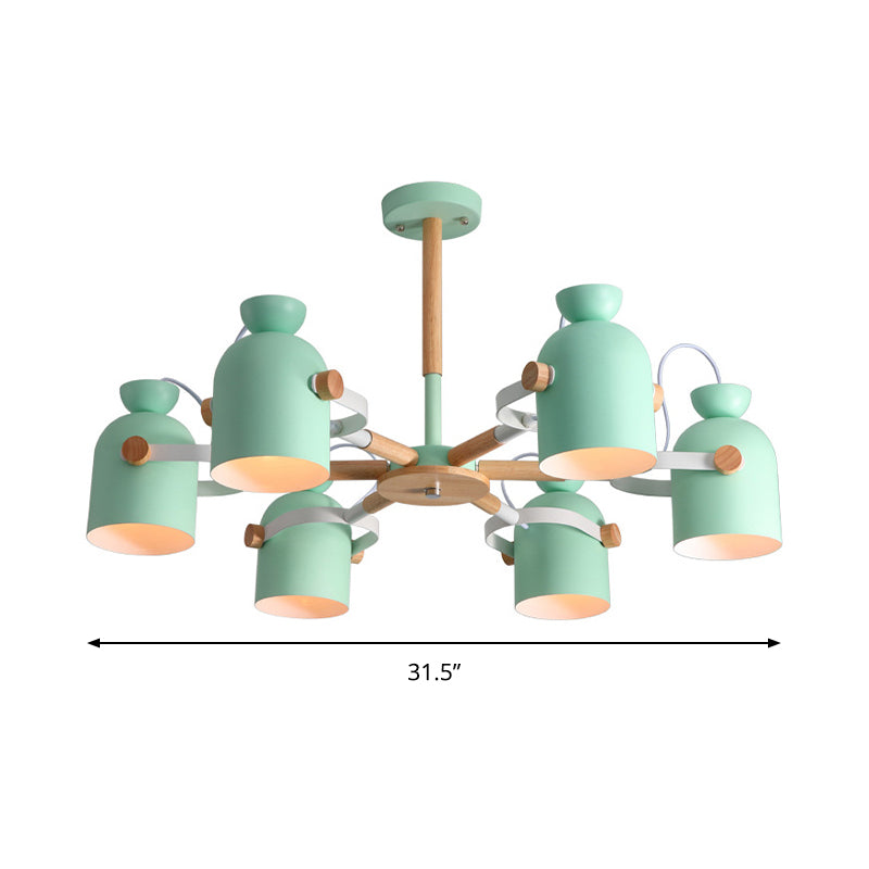 Kindergarten Classroom Cup Chandelier Rotatable Metal 6-Light Macaron Style Pendant Light Clearhalo 'Ceiling Lights' 'Chandeliers' Lighting' options 188842