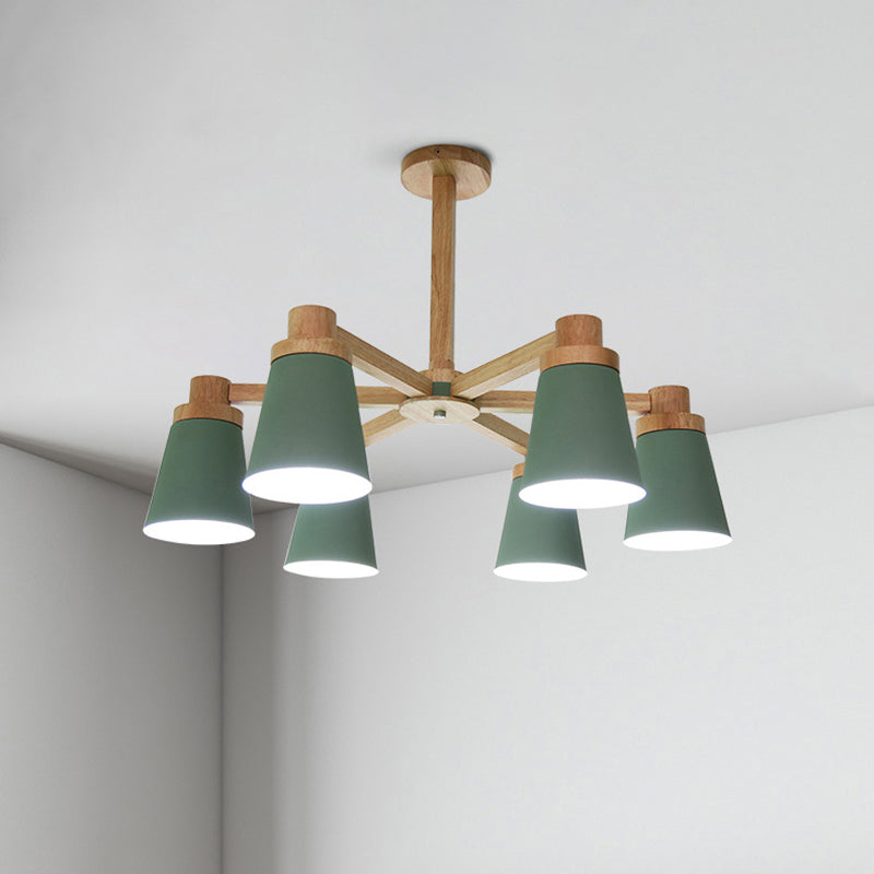 Nordic Trapezoid Shade Chandelier 6 Lights Metal Hanging Light in Green for Nursing Room Clearhalo 'Ceiling Lights' 'Chandeliers' Lighting' options 188852