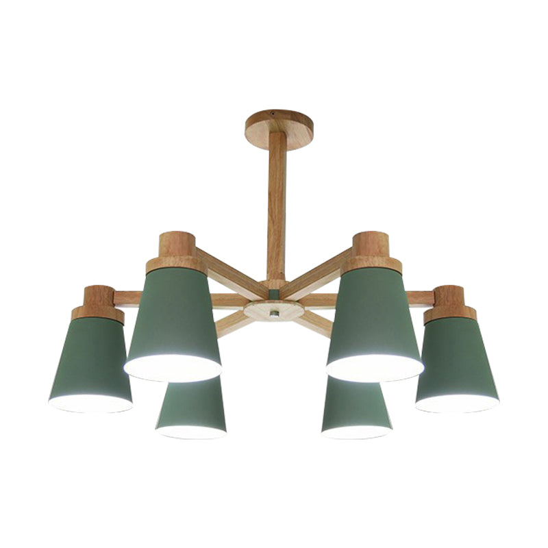 Nordic Trapezoid Shade Chandelier 6 Lights Metal Hanging Light in Green for Nursing Room Clearhalo 'Ceiling Lights' 'Chandeliers' Lighting' options 188853