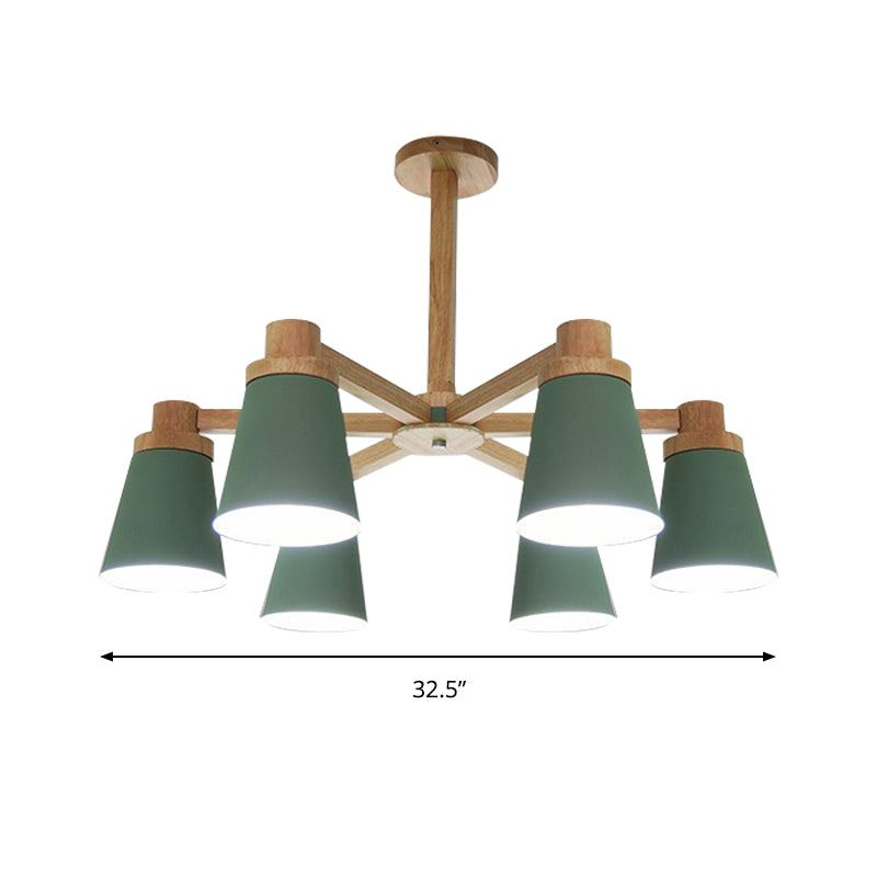 Nordic Trapezoid Shade Chandelier 6 Lights Metal Hanging Light in Green for Nursing Room Clearhalo 'Ceiling Lights' 'Chandeliers' Lighting' options 188854