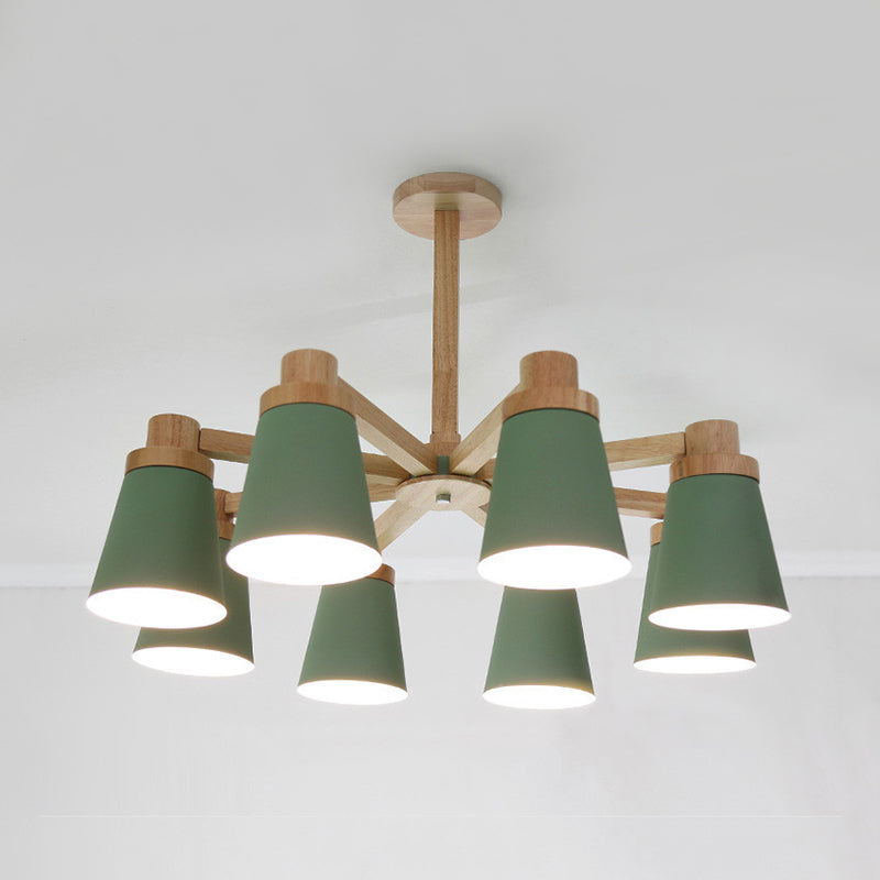 Nordic Trapezoid Shade Chandelier 6 Lights Metal Hanging Light in Green for Nursing Room 8 Green Clearhalo 'Ceiling Lights' 'Chandeliers' Lighting' options 188855_69d3c789-8351-40b9-a925-f62d8ec90f5d
