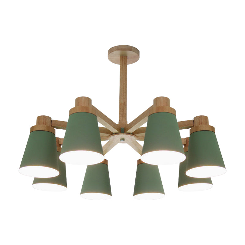 Nordic Trapezoid Shade Chandelier 6 Lights Metal Hanging Light in Green for Nursing Room Clearhalo 'Ceiling Lights' 'Chandeliers' Lighting' options 188857