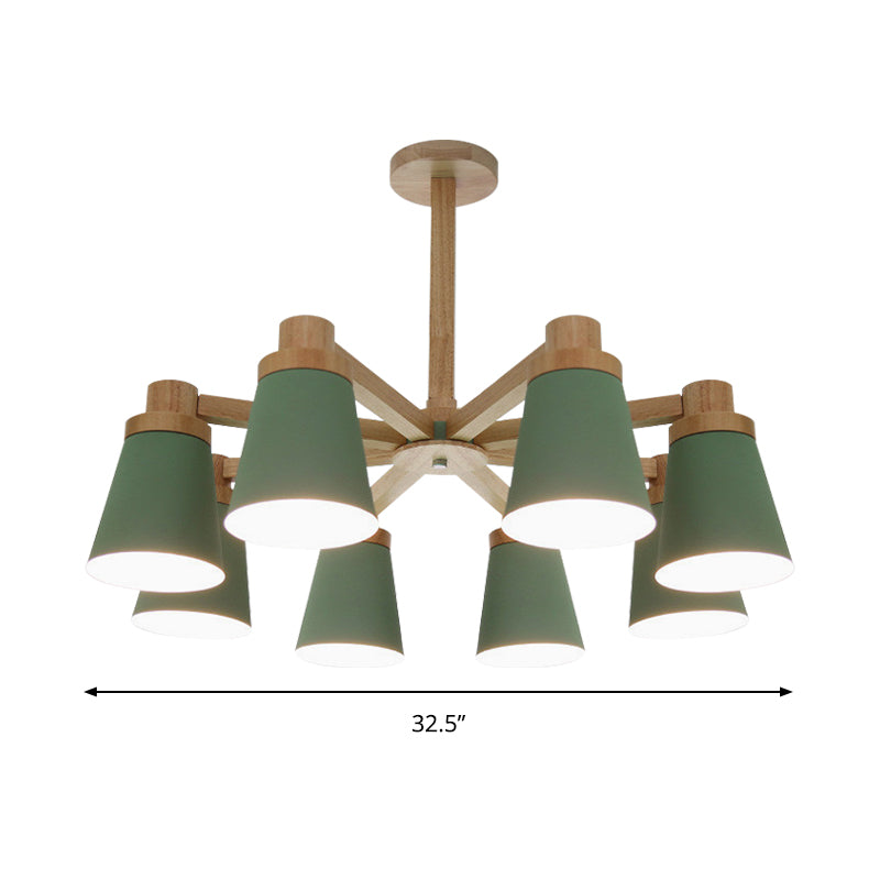 Nordic Trapezoid Shade Chandelier 6 Lights Metal Hanging Light in Green for Nursing Room Clearhalo 'Ceiling Lights' 'Chandeliers' Lighting' options 188858