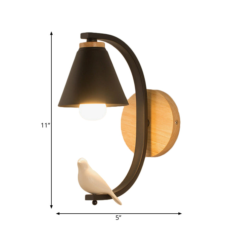 Nordic Style Conical Wall Light with Bird 1 Head Metal Sconce Light for Bedroom Hallway Clearhalo 'Wall Lamps & Sconces' 'Wall Lights' Lighting' 188862