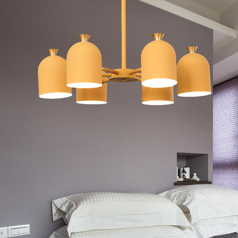 Kids Cup Shade Hanging Light Metal Six Lights Yellow Chandelier for Adult Bedroom Clearhalo 'Ceiling Lights' 'Chandeliers' Lighting' options 188867