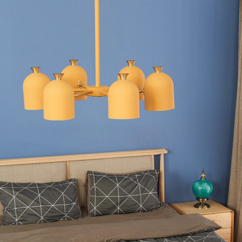 Kids Cup Shade Hanging Light Metal Six Lights Yellow Chandelier for Adult Bedroom Clearhalo 'Ceiling Lights' 'Chandeliers' Lighting' options 188868