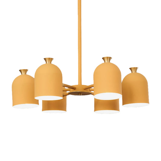 Kids Cup Shade Hanging Light Metal Six Lights Yellow Chandelier for Adult Bedroom Clearhalo 'Ceiling Lights' 'Chandeliers' Lighting' options 188869