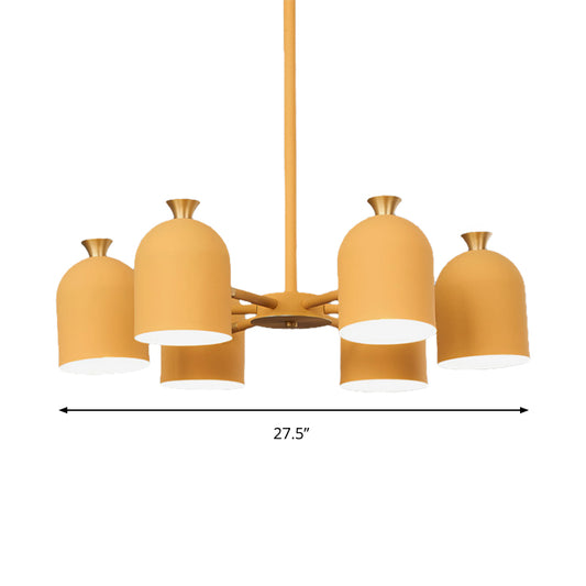Kids Cup Shade Hanging Light Metal Six Lights Yellow Chandelier for Adult Bedroom Clearhalo 'Ceiling Lights' 'Chandeliers' Lighting' options 188870