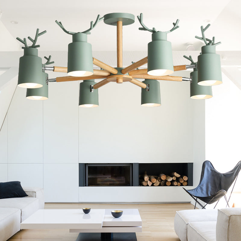 Deer Horn Shape Chandelier Eight Lights Rustic Stylish Metal Pendant Light for Living Room Green Clearhalo 'Ceiling Lights' 'Chandeliers' Lighting' options 188891_7ea74240-8516-4ff7-a9e7-d9391fd6d327