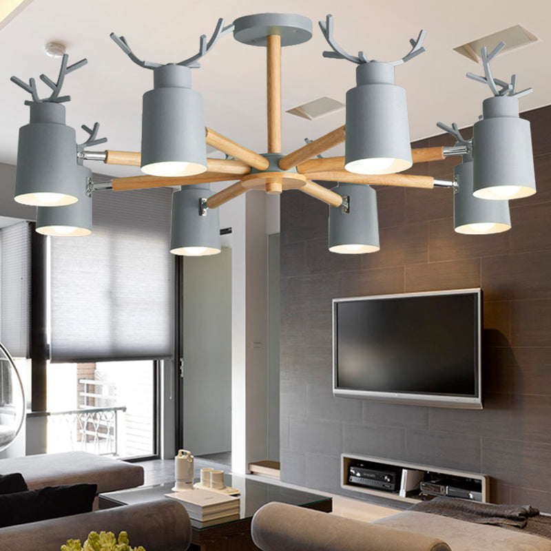 Deer Horn Shape Chandelier Eight Lights Rustic Stylish Metal Pendant Light for Living Room Clearhalo 'Ceiling Lights' 'Chandeliers' Lighting' options 188896