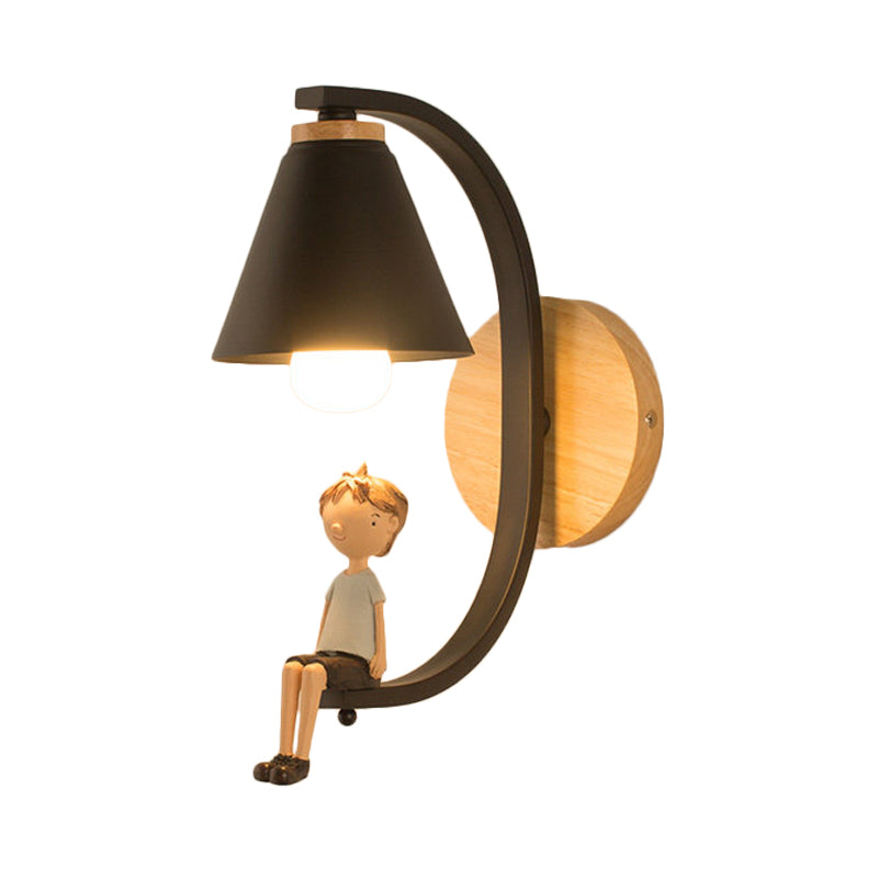 Cone Shade Sconce Light with Boy Deco 1 Head Metal Wall Lamp for Child Bedroom Foyer Clearhalo 'Wall Lamps & Sconces' 'Wall Lights' Lighting' 188901