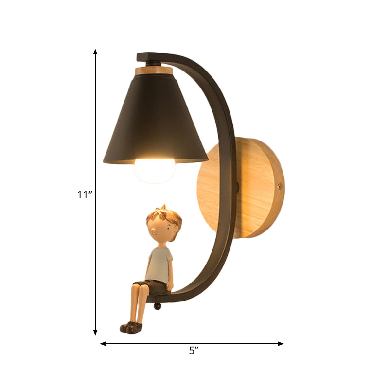 Cone Shade Sconce Light with Boy Deco 1 Head Metal Wall Lamp for Child Bedroom Foyer Clearhalo 'Wall Lamps & Sconces' 'Wall Lights' Lighting' 188902