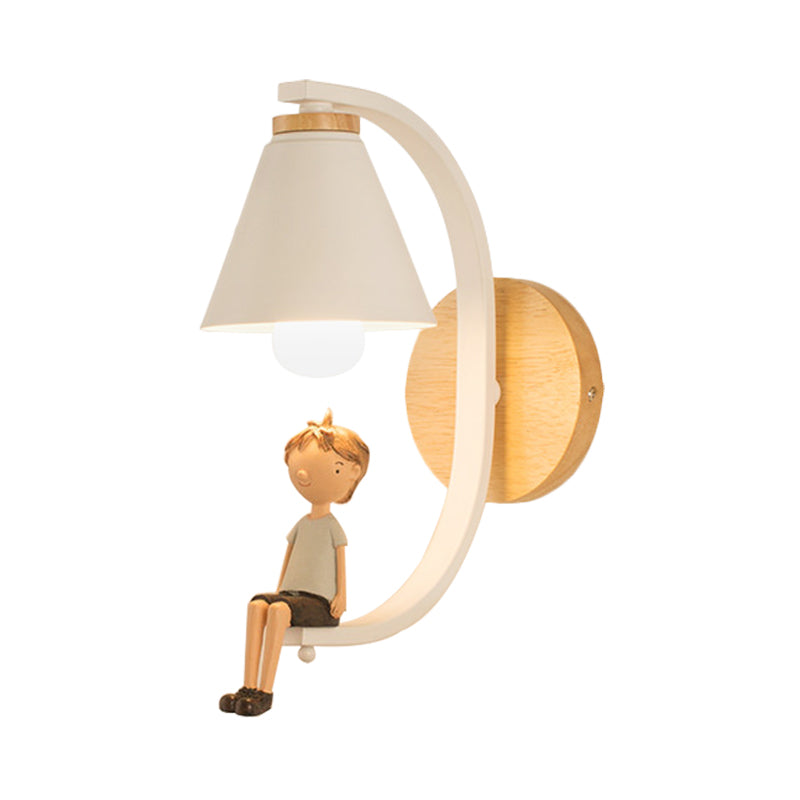 Cone Shade Sconce Light with Boy Deco 1 Head Metal Wall Lamp for Child Bedroom Foyer Clearhalo 'Wall Lamps & Sconces' 'Wall Lights' Lighting' 188905