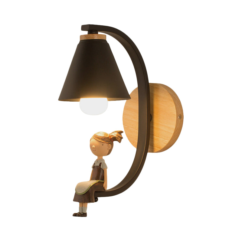 1 Light Funnel Shade Sconce Light Nordic Style Metal Wall Lamp for Child Bedroom Kitchen Clearhalo 'Wall Lamps & Sconces' 'Wall Lights' Lighting' 188908