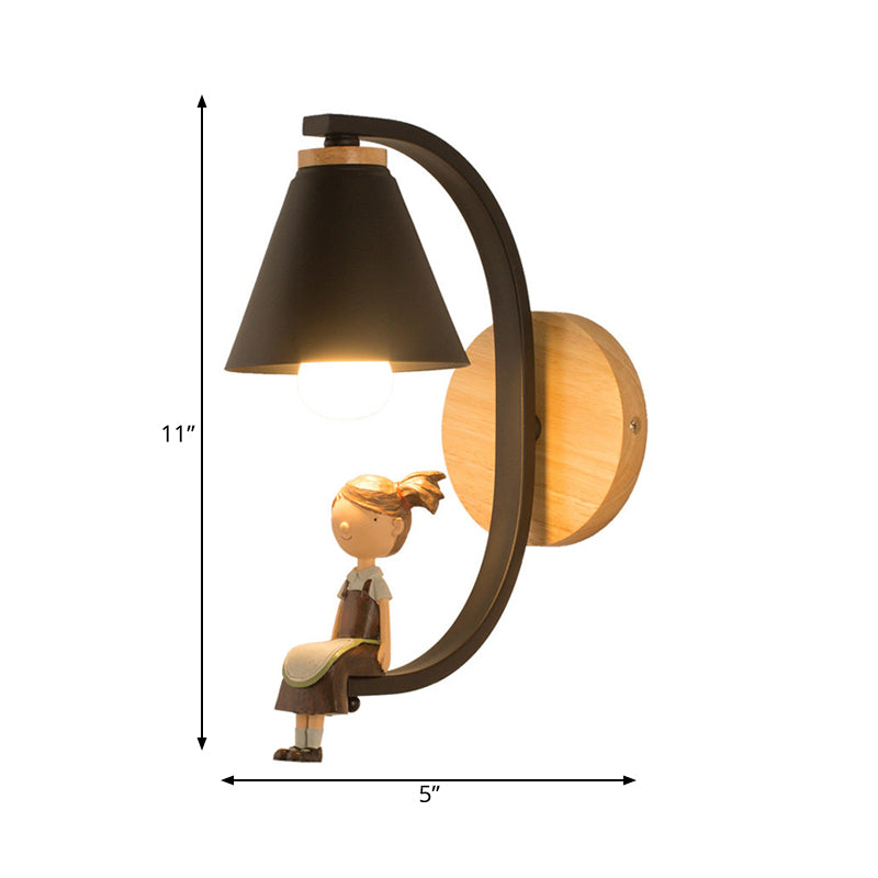 1 Light Funnel Shade Sconce Light Nordic Style Metal Wall Lamp for Child Bedroom Kitchen Clearhalo 'Wall Lamps & Sconces' 'Wall Lights' Lighting' 188909