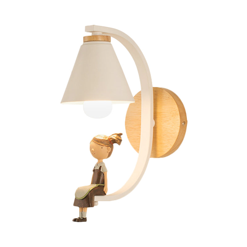 1 Light Funnel Shade Sconce Light Nordic Style Metal Wall Lamp for Child Bedroom Kitchen Clearhalo 'Wall Lamps & Sconces' 'Wall Lights' Lighting' 188912