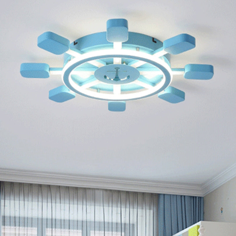 Rudder Shaped Flush Mount Light Nautical Style Metal Ceiling Light in Blue for Boys Bedroom Blue Clearhalo 'Ceiling Lights' 'Close To Ceiling Lights' 'Close to ceiling' 'Flush mount' Lighting' 188921