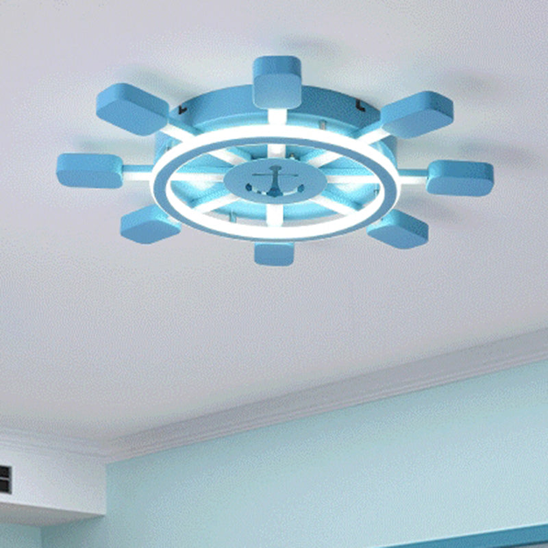 Rudder Shaped Flush Mount Light Nautical Style Metal Ceiling Light in Blue for Boys Bedroom Clearhalo 'Ceiling Lights' 'Close To Ceiling Lights' 'Close to ceiling' 'Flush mount' Lighting' 188922