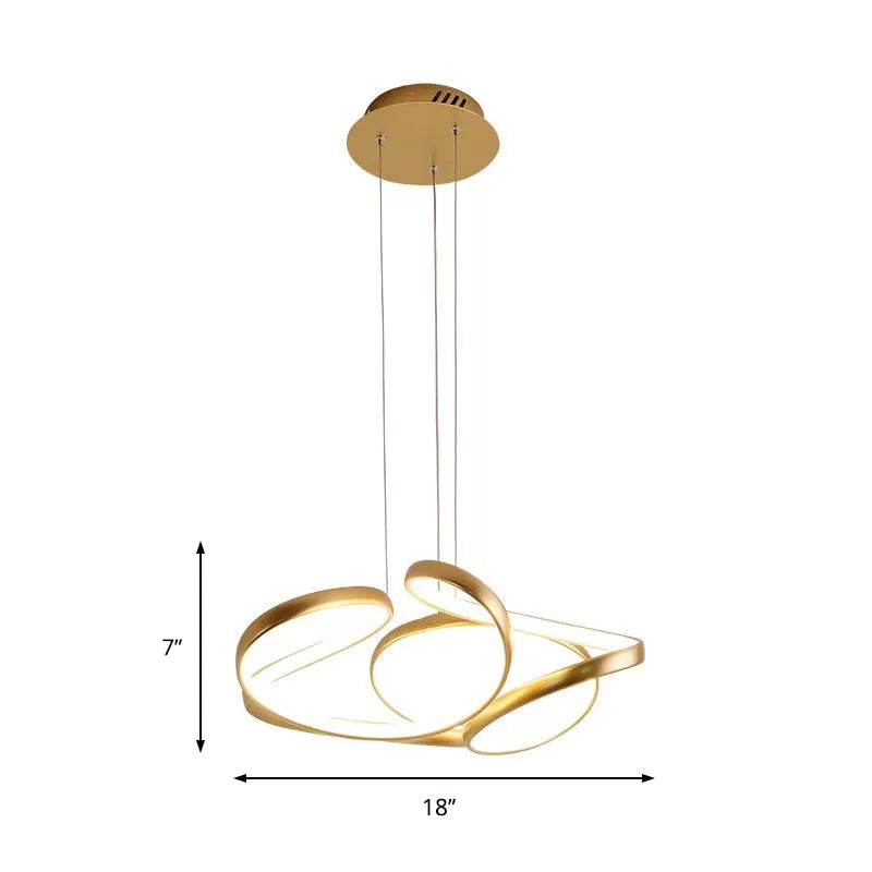 Wave Acrylic Chandelier Simple Gold/Coffee LED Hanging Lamp for Dining Room, 14"/19.5" Wide Clearhalo 'Ceiling Lights' 'Chandeliers' 'Modern Chandeliers' 'Modern' Lighting' 1889470