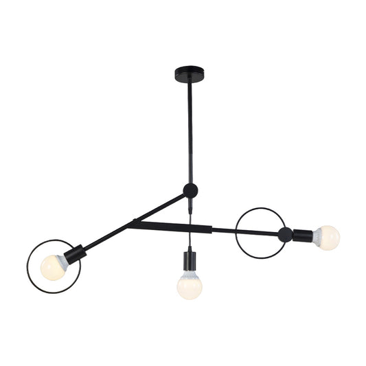 Simple Style Black Chandelier Bare Bulb Three Bulbs Metal Ceiling Pendant Light in Black for Shop Clearhalo 'Ceiling Lights' 'Chandeliers' 'Modern Chandeliers' 'Modern' Lighting' 188976