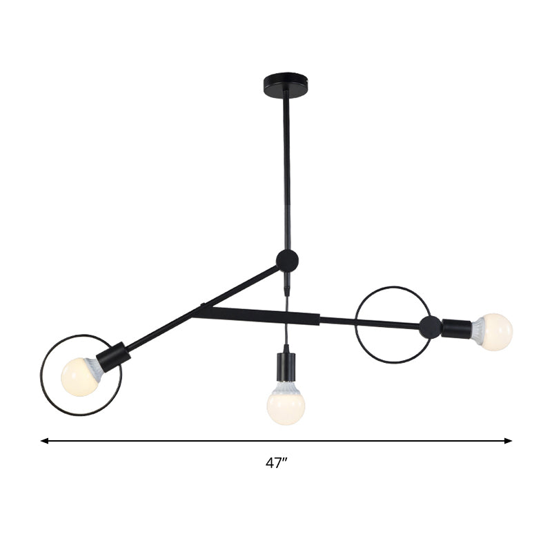 Simple Style Black Chandelier Bare Bulb Three Bulbs Metal Ceiling Pendant Light in Black for Shop Clearhalo 'Ceiling Lights' 'Chandeliers' 'Modern Chandeliers' 'Modern' Lighting' 188977