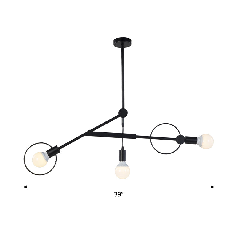 Simple Style Black Chandelier Bare Bulb Three Bulbs Metal Ceiling Pendant Light in Black for Shop Clearhalo 'Ceiling Lights' 'Chandeliers' 'Modern Chandeliers' 'Modern' Lighting' 188978