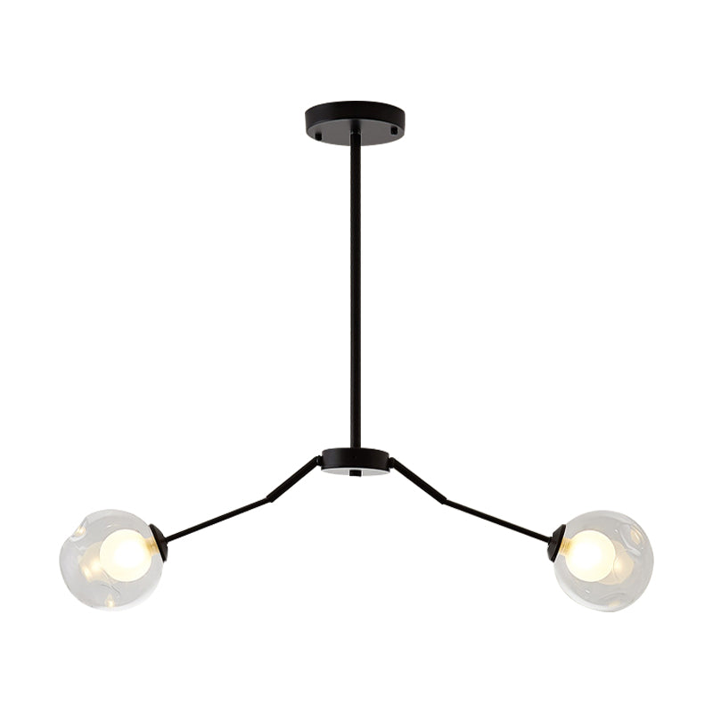 Black Finish Pendant Light Two-Light Modern Simple Metal and Clear Glass Chandelier for Corridor Clearhalo 'Ceiling Lights' 'Chandeliers' 'Glass shade' 'Glass' 'Modern Chandeliers' 'Modern' Lighting' 188987