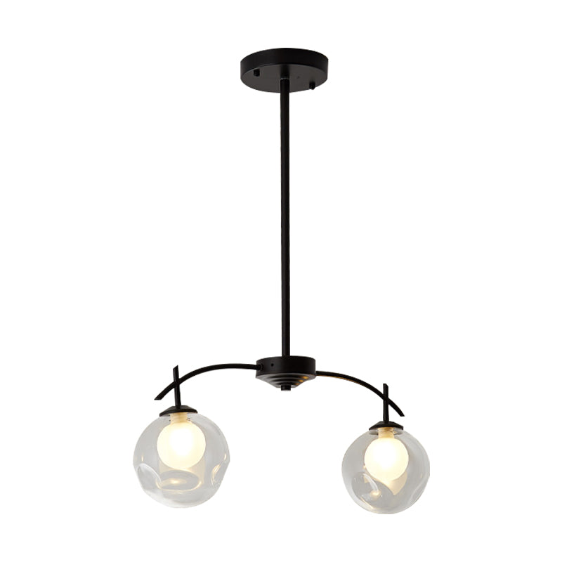 Black Finish Pendant Light Two-Light Modern Simple Metal and Clear Glass Chandelier for Corridor Clearhalo 'Ceiling Lights' 'Chandeliers' 'Glass shade' 'Glass' 'Modern Chandeliers' 'Modern' Lighting' 188991