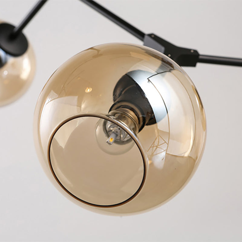 Amber Open Glass Orb Chandelier Living Room 3 Lights Modern Pendant Light in Black Clearhalo 'Ceiling Lights' 'Chandeliers' 'Modern Chandeliers' 'Modern' Lighting' 189019