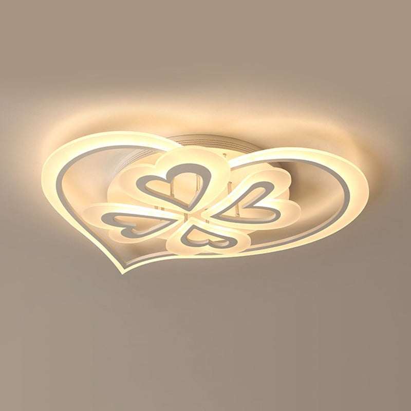 Romantic Heart Ceiling Mount Light Acrylic Flush Light in White for Adult Child Bedroom Clearhalo 'Ceiling Lights' 'Close To Ceiling Lights' 'Close to ceiling' 'Flush mount' Lighting' 189043