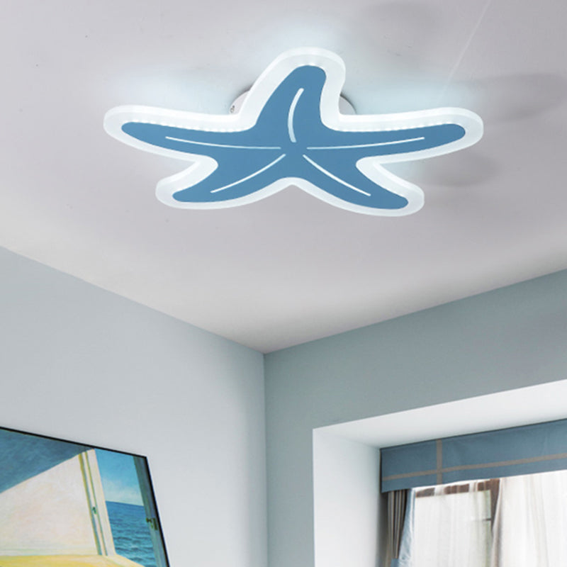 Acrylic Starfish Ceiling Mount Light Boys Girls Bedroom Nordic Style Undertint Ceiling Fixture Blue Clearhalo 'Ceiling Lights' 'Close To Ceiling Lights' 'Close to ceiling' 'Flush mount' Lighting' 189113