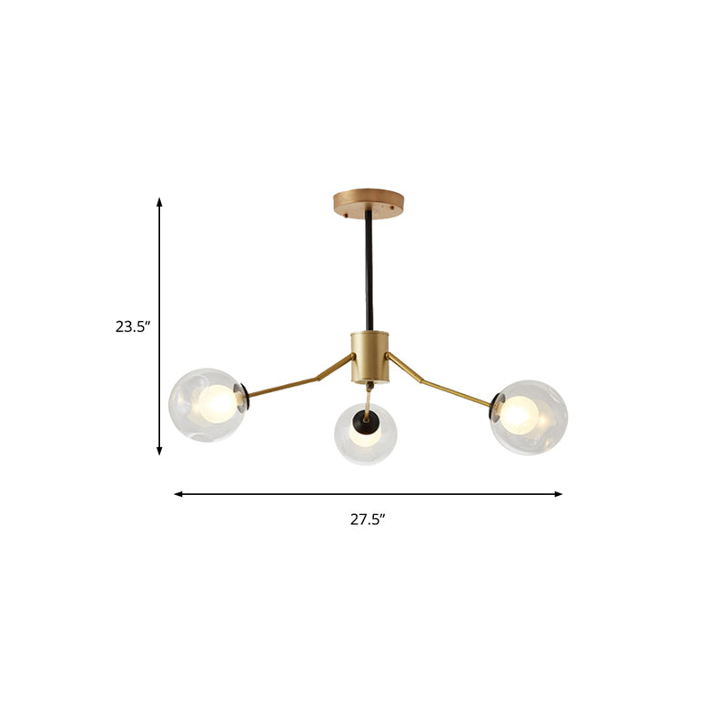 Contemporary Twig Shaped Chandelier with Orb Shade 3/6/8/10 Heads Metallic Pendant Light for Dining Room Clearhalo 'Ceiling Lights' 'Chandeliers' 'Modern Chandeliers' 'Modern' Lighting' 189154