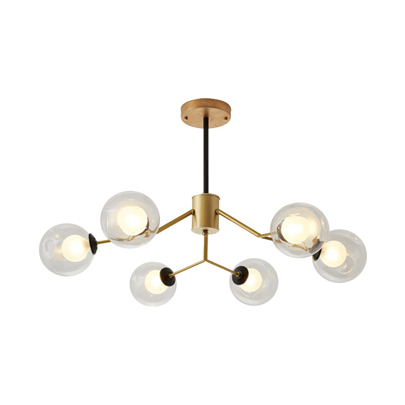 Contemporary Twig Shaped Chandelier with Orb Shade 3/6/8/10 Heads Metallic Pendant Light for Dining Room Clearhalo 'Ceiling Lights' 'Chandeliers' 'Modern Chandeliers' 'Modern' Lighting' 189156