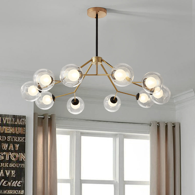 Contemporary Twig Shaped Chandelier with Orb Shade 3/6/8/10 Heads Metallic Pendant Light for Dining Room 10 Gold Clearhalo 'Ceiling Lights' 'Chandeliers' 'Modern Chandeliers' 'Modern' Lighting' 189161