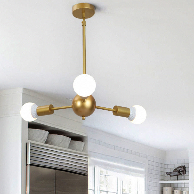 Modern Gold Finish Hanging Lighting Metallic Chandelier Light for Living Room Restaurant 3 Gold Clearhalo 'Ceiling Lights' 'Chandeliers' 'Modern Chandeliers' 'Modern' Lighting' 189184